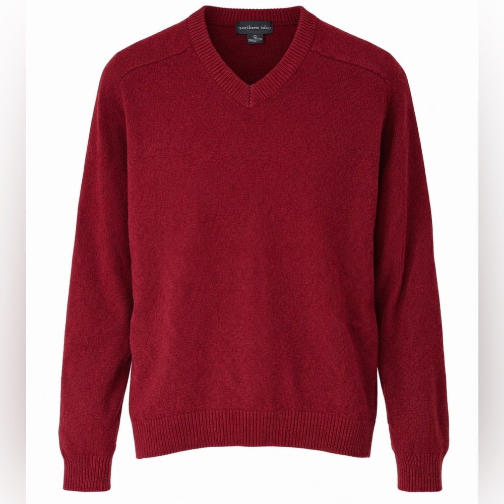 Northern Isle Mens Lambswool V Neck Sweater Red Classic Knit Size Large